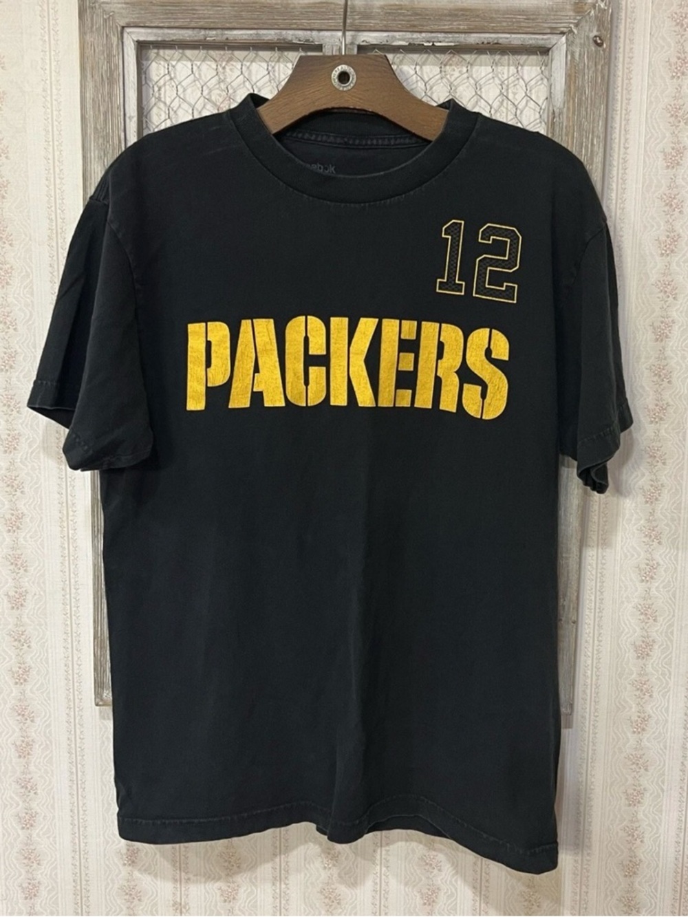 Packers Black Tee with Gold Logo and "12"